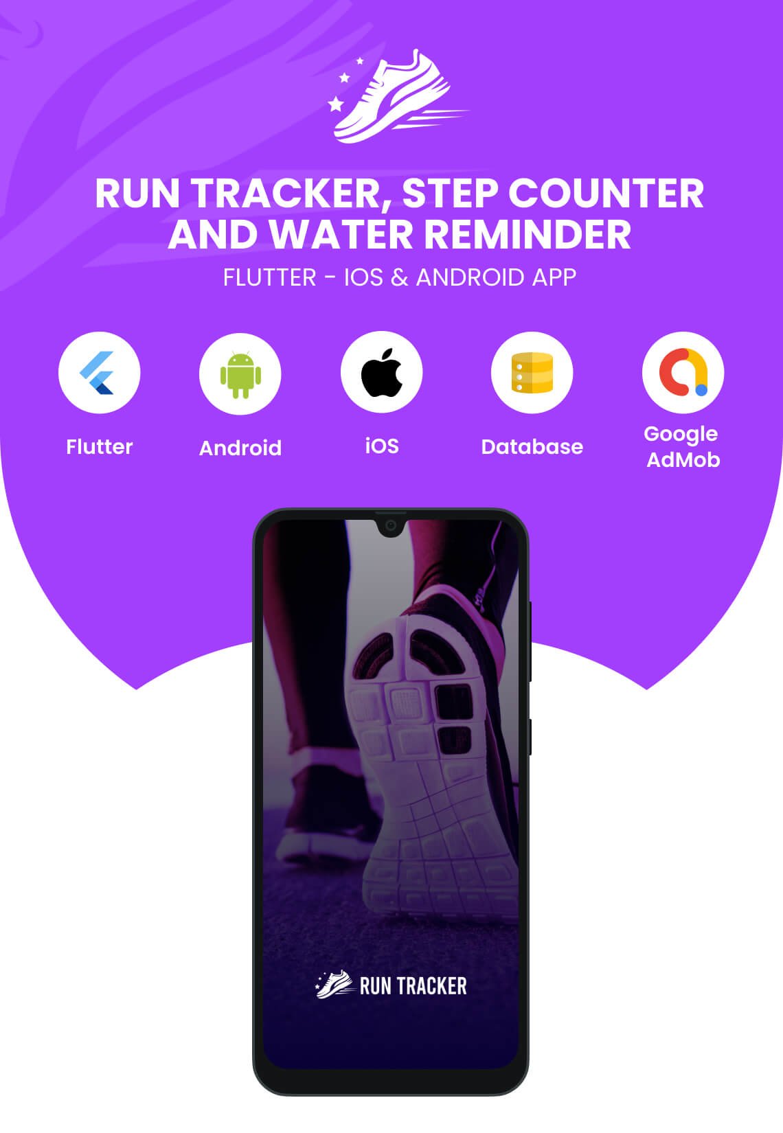 Run Tracker, Step Counter and Water Reminder - Flutter Android & iOS App (40 Languages)