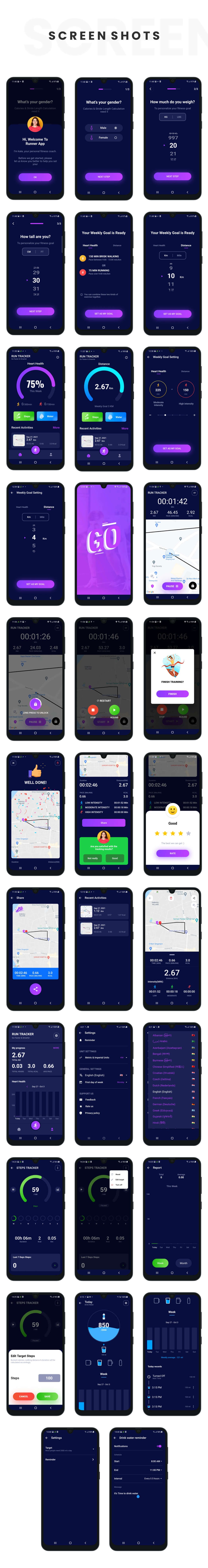 Run Tracker, Step Counter and Water Reminder - Flutter Android & iOS App (40 Languages)