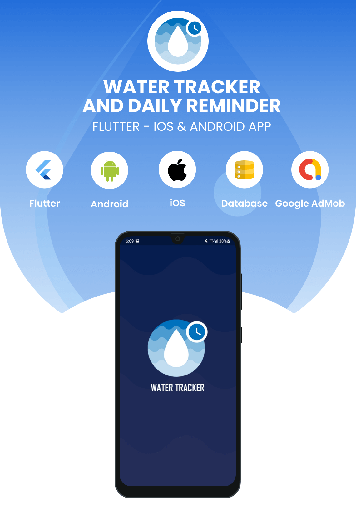 Drinking Water Reminder - Flutter Android & iOS App (40 Languages)